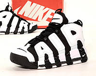 Кроссовки мужские Nike Air More Uptempo черно-белые, Найк Аптемпо нубук, кожа, прошиты. код KD-14204