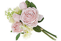 Декоративний букет з троянд та гортензії, 26см, колір - рожевий з білим (DY7-393)