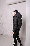Куртка жіноча коротка з капюшоном демісезонна — 007 чорний колір, фото 7