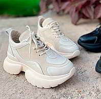 Демісезонні кросівки шкіряні жіночі замшеві на платформі молодіжні стильні зручні модні якісні бежеві 36 розмі MKraFVT 2142/2 2024