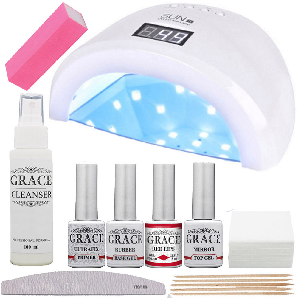 Набір для покриття нігтів гель-лаком Старт + лампа SUN 1S UV/LED 48W White AVADONA