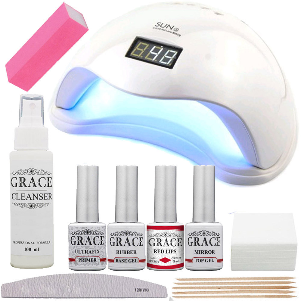 Набір для покриття нігтів гель-лаком Старт + лампа SUN 5 UV/LED 48W White AVADONA