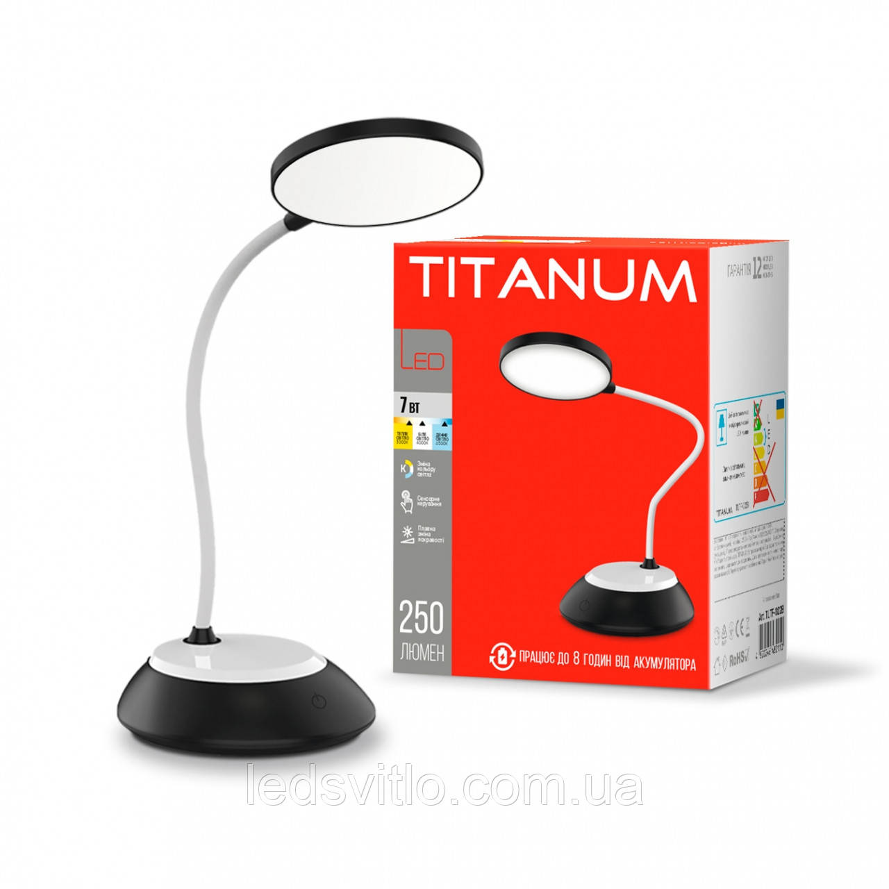 Настільна LED лампа з акумулятором TITANUM TLTF-022B 7W 3000-6500K USB 5V чорна