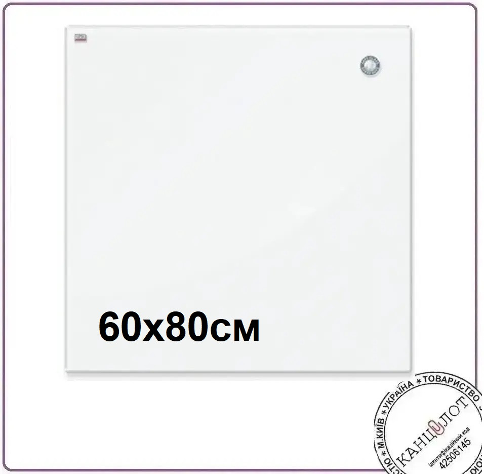 Дошка "2х3" скляна магнітна 60х80см, колір білий (TSZ86W)