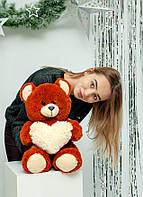 Наймиліший плюшевий ведмедик із серцем 65 см оригінальний подарунок дівчині якісний ведмедик коричневого кольору