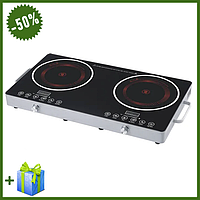 Інфрачервона плита електрична на 2 конфорки Zepline ZP-062 4400W, потужна побутова електроплита для дому