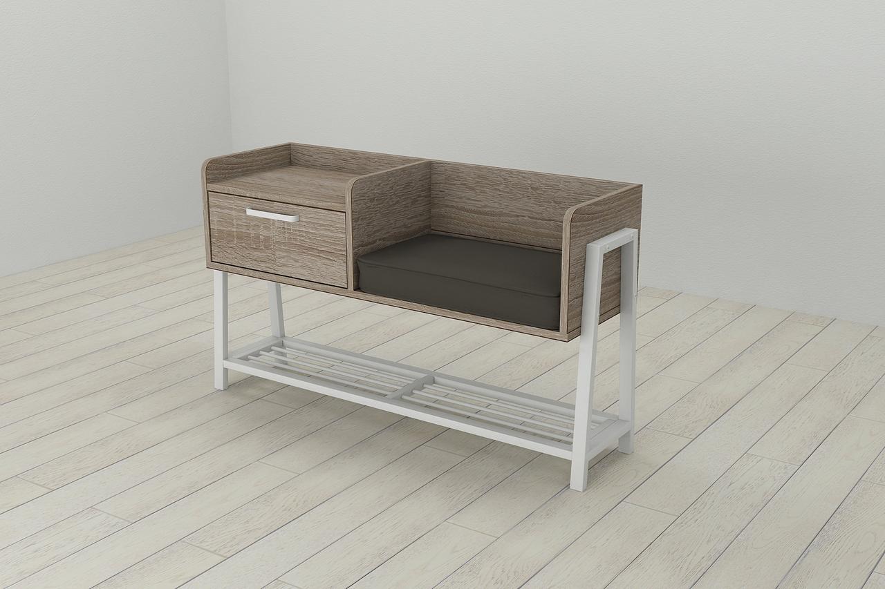 Банкетка с Тумбочкой Ferrum-decor Бланка 540x1000x320 Металл Белый ДСП ...