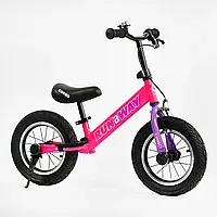 Велобег беговел детский CORSO "Run-a-Way" CV-03348 с ручным тормозом / колеса надувные 12 дюймов / розовый