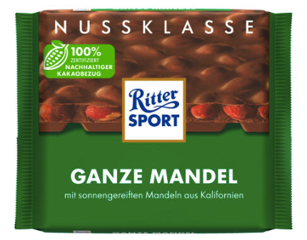 Шоколад Ritter Sport Whole Almonds (Риттер Спорт із мигдалем), 100 г, фото 1
