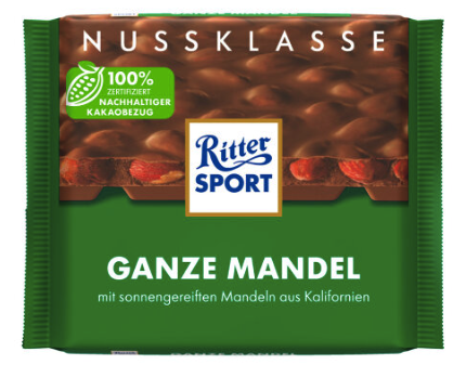 Шоколад Ritter Sport Whole Almonds (Риттер Спорт із мигдалем), 100 г