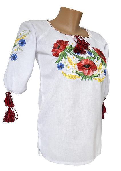 Жіноча вишита сорочка маками із домотканого полотна у білому кольорі Р 54+, 56, 58