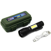 Светодиодный фонарик Bailong Police COB USB BL-513 в пластиковом чехле | Ручной фонарь на аккумуляторе