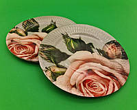 Бумажная тарелка с рисунком 18см"№ 9" Розовая Роза 10шт (1 пачка)