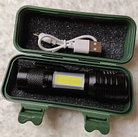 Светодиодный фонарик Bailong Police COB USB BL-515 в пластиковом чехле | Ручной фонарь на аккумуляторе