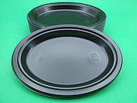 Одноразовая овальная пластиковая тарелка 310 mm Черная (50 шт)