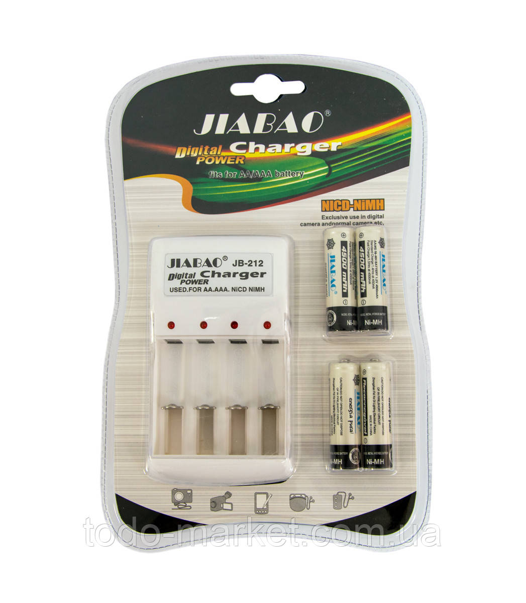 Зарядний пристрій акумуляторних батарей JIABAO JB-212 + акумулятори 4 шт. (AA) (ST)