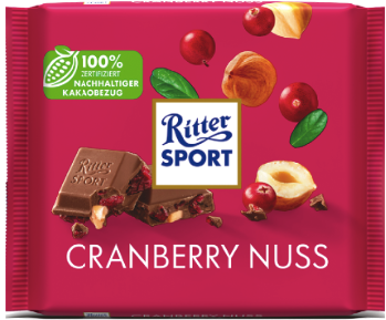 Молочний шоколад Ritter Sport журавлина з горіхами, 100 г
