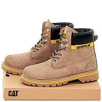 Чоловічі зимові черевики Caterpillar Boots Beige Black Winter Fur, черевики катерпіллер Cat нубук