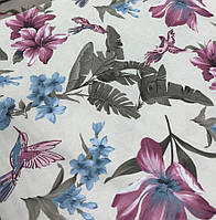 Ткань тефлоновая хлопок для штор римских штор скатерти розовые цветы колибри попугаи
