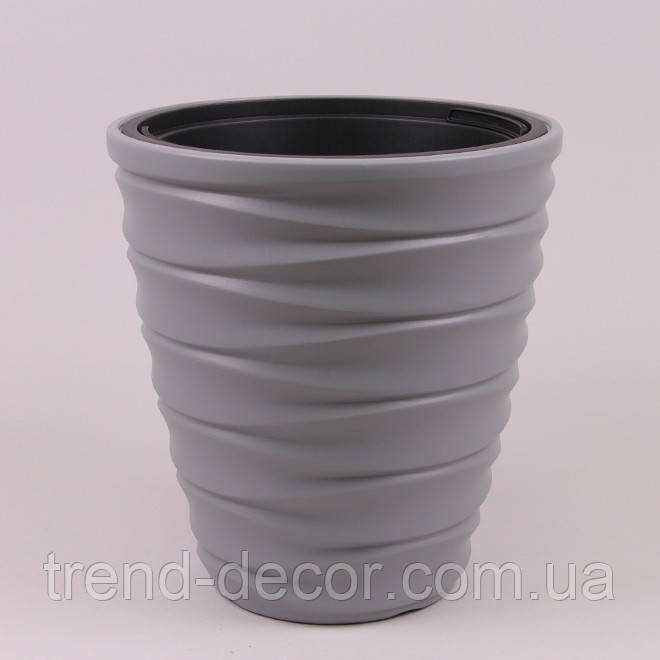 Горщик пластмасовий FREZE з вкладом світло-сірий 30см.