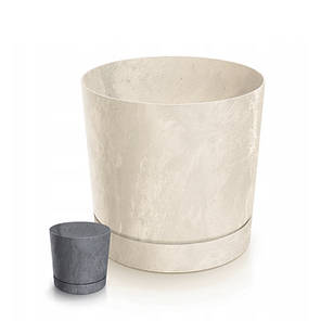 Горщик пластмасовий з підставкою TUBO P BETON EFFECT антрацитовий 34см., фото 4