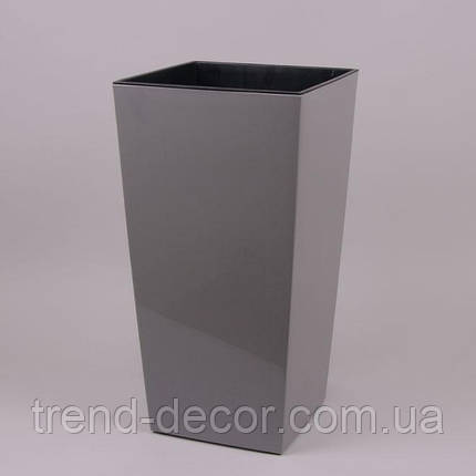Горщик пластмасовий FINEZJA з вкладом сірий 19х19см., фото 1