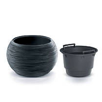 Горщик пластмасовий FURU BOWL з вкладом світло-сірий 44см., фото 4