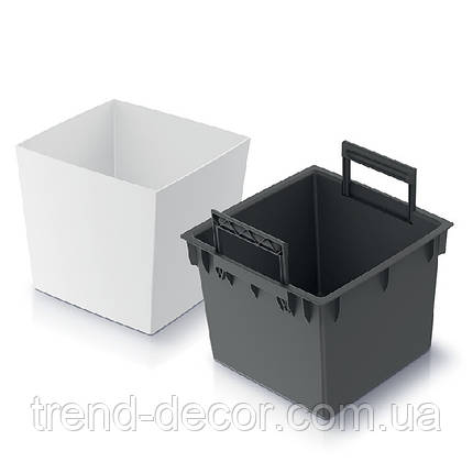Горщик пластмасовий з вкладом URBI SQUARE LOW матовий білий 23х23см., фото 3