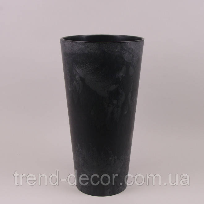 Горщик пластмасовий із вкладом Tubus Slim Beton Effect антрацитовий 20 см.
