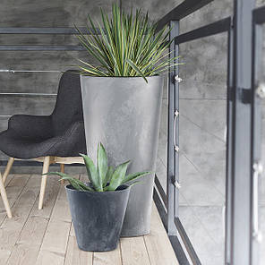 Горщик пластмасовий із вкладом Tubus Slim Beton Effect антрацитовий 20 см., фото 3