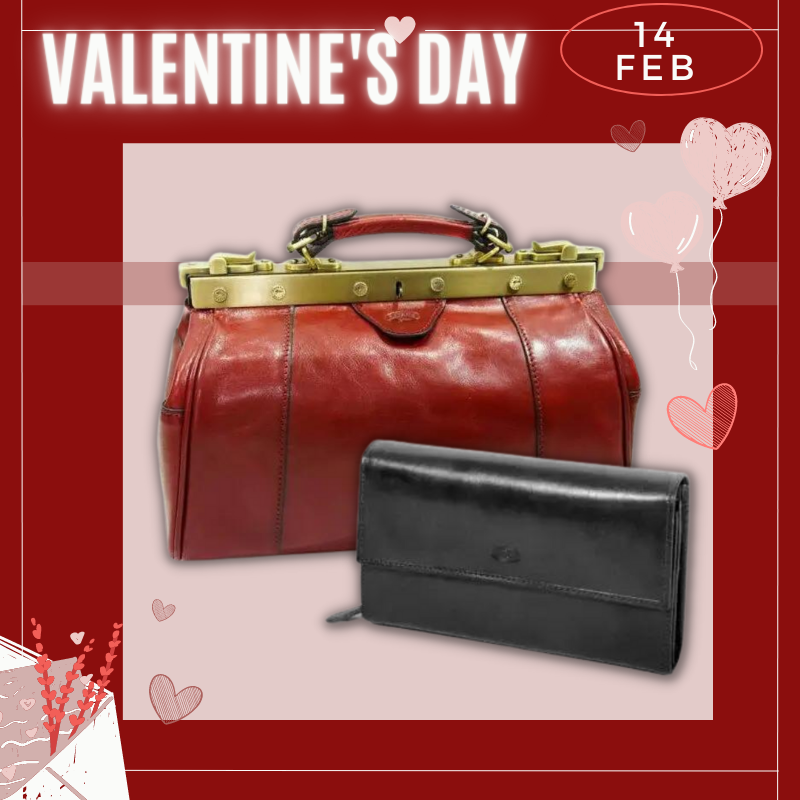 Подарунковий набір для дівчини шкіряний саквояж і чорний гаманець, подарунок на 14 лютого дівчині, фото 1