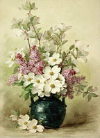 Діамантова мозаїка. Картина на підрамнику "Бузок і кизил у блакитній вазі. Худ. Paul de Longpre", розмір 40х30 см