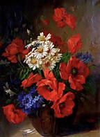 Алмазна вишивка. Картина на підрамнику Букет маків Худ. Victor-Leopold Berthier, розмір 20х30 см