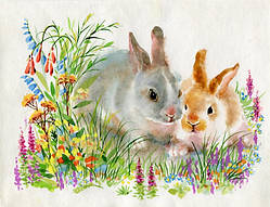 Алмазна вишивка. Картина на підрамнику Крольчата. Худ. Надія Старовойтова, розмір 20х30 см