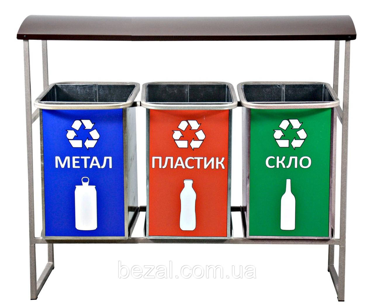 Контейнери для сміття для роздільного збору на 3 відділення OL279/3, фото 1