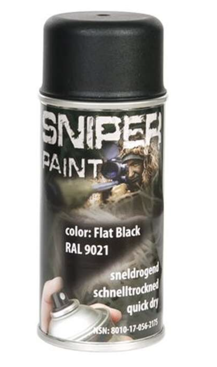 Фарба-спрей маскувальний для зрої, прицілів FOSCO SNIPER PAINT - 150 ml - Flat Black RAL 9021 (чорний матовий)