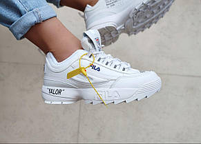 Фирменные кроссовки Fila Disruptor 2 Off-White БЕЛЫЕ на высокой подошве кожаные унисекс деми оригтнал, фото 4