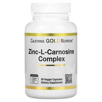 Цинк та Л-карнозин для кращого засвоєння, California Gold Nutrition Zinc-L-Carnosine 90 капсул
