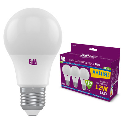 Лампочка ELM B60 12W PA10S E27 4000K 3шт. (18-0184), фото 1