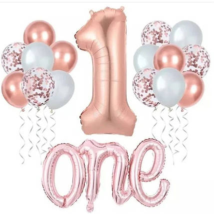 Набір із кульок One з цифрою | Рожеве золото, фото 1