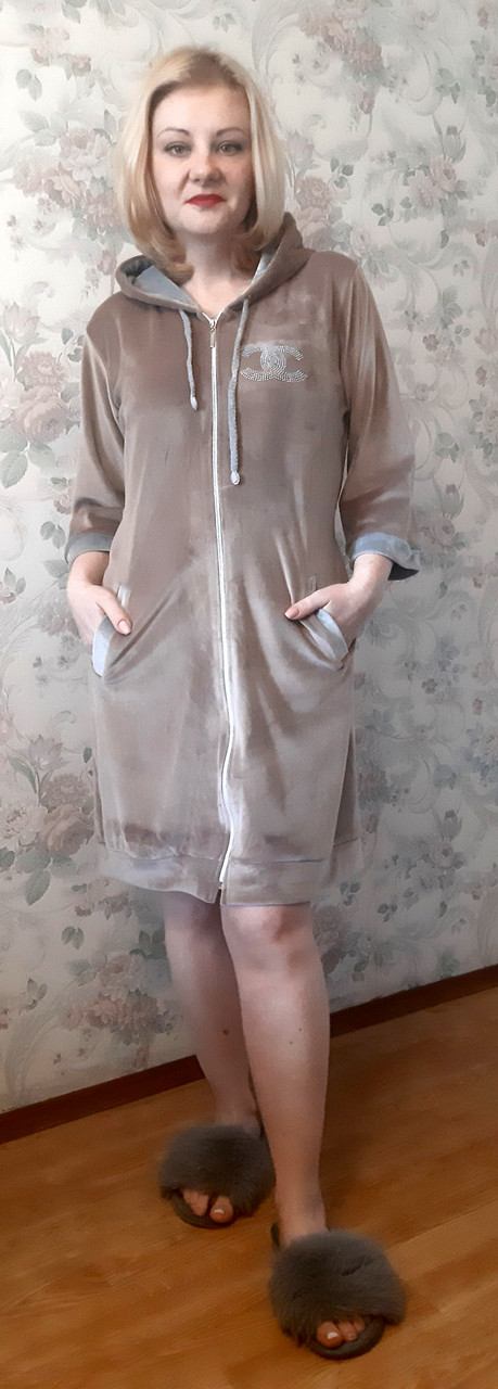 Молодежный велюровый халат женский с капюшоном 42-50 р , доставка по Украине Укрпочта,НП,Джастин - фото 5 - id-p1245519846