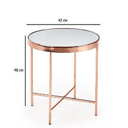 Круглий дзеркальний журнальний столик у стилі гламур Mira 42х46 см на сталевих ніжках мідного кольору у спальню
