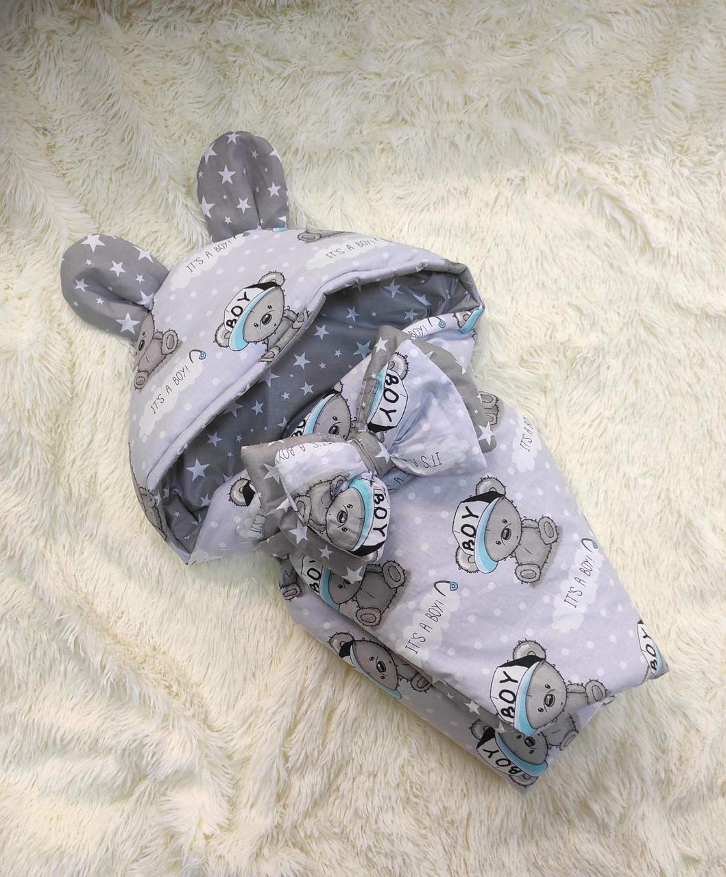 Літній бавовняний конверт "Вухастий" сірий, фото 1