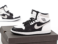 Кроссовки мужские Nike Air Jordan 1 Retro черно-белые, Найк Джордан Ретро 1 кожаные, прошиты. код KD-12524