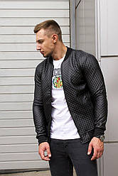 Куртка чоловіча шкіряна стьобана весняна осіння демісезонна ram бомбер чоловічий шкіряний весна осінь