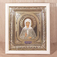 Ікона Матрона свята блаженна, лик 10х12 см, у білому прямому дерев'яному кіоті