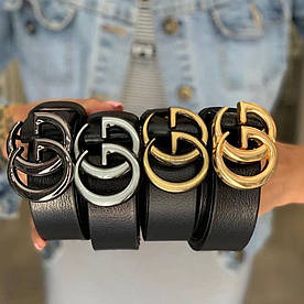 Шкіряний жіночий ремінь GUCCІ чорний 3см / 3.5см / 4см Гуччі