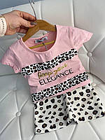 Костюм 2-ка футболка ,юбка принт леопард 21616 Wanex, Розовый, Девочка, Лето, 110 см