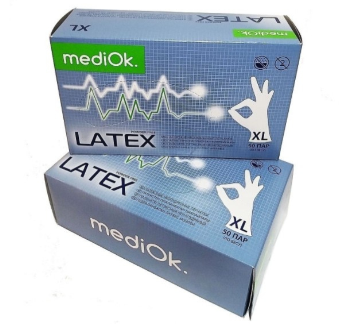 Латексні рукавички L Mediok 100шт/пач неопудрені, фото 1