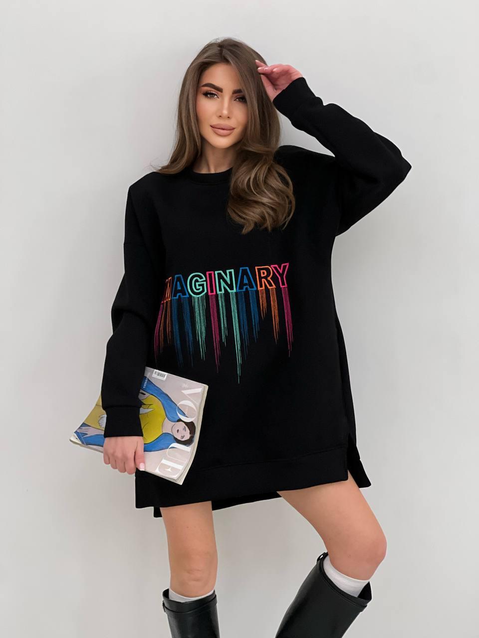 Купить Женская удлиненная кофта-худи черного цвета на флисе, 2 цвета ...